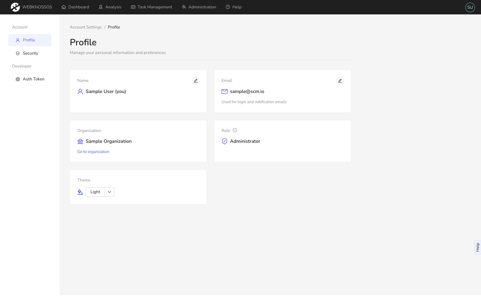 Profile tab of the account settings