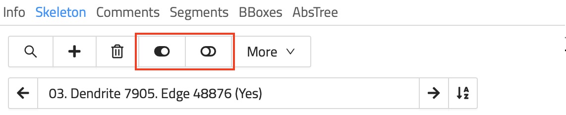 Trees can be hidden for a better overview of the data. Toggle the visibility of an individual tree using the checkbox in front of the tree's name or use the button to toggle all (inactive) trees at once.